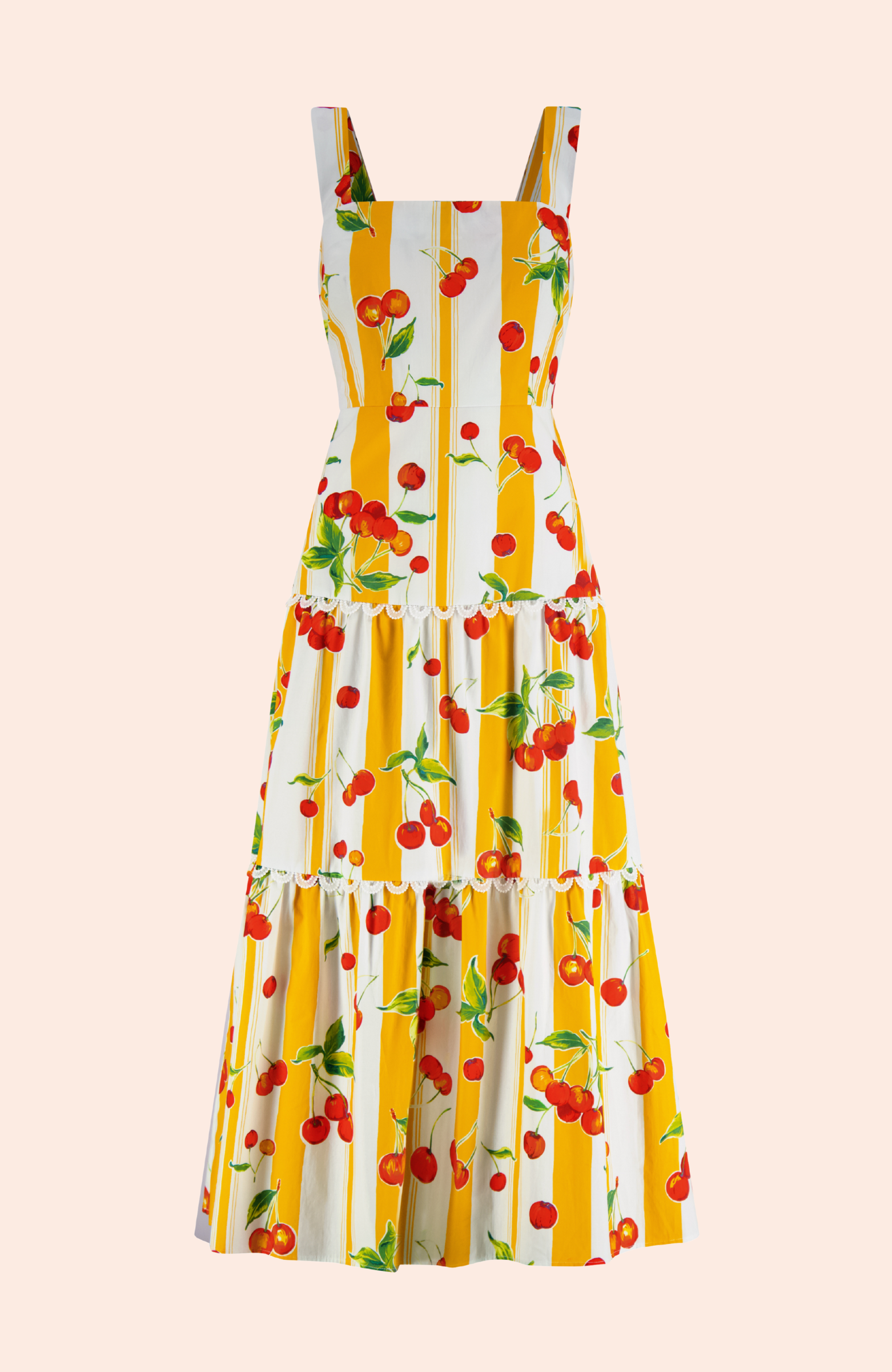Cherry Printed Cotton Tiered Dress – Pearl by Lela Rose