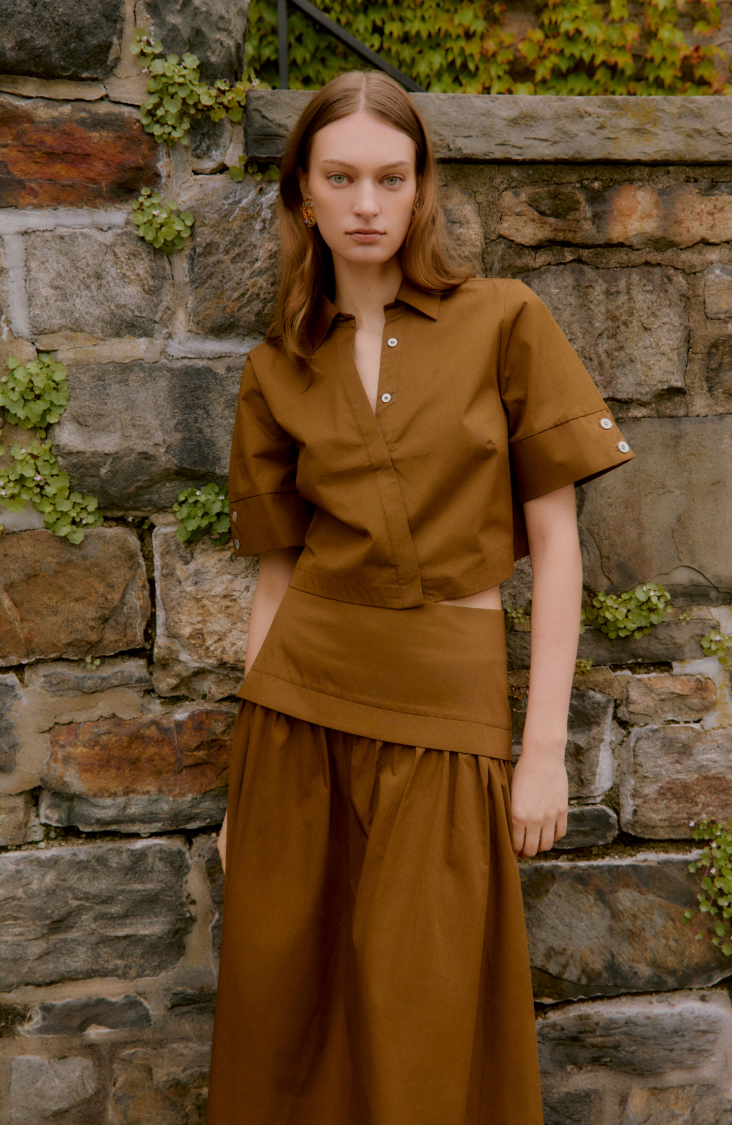 Coated Poplin Cropped Shirt