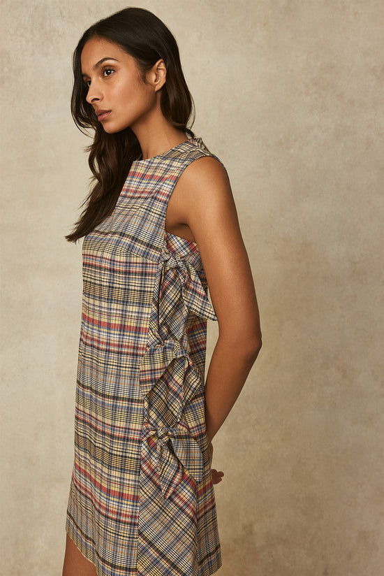 Checked Cotton Tie Detail Tunic Dress