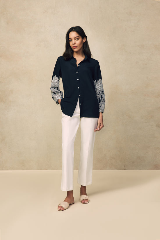 Embroidered Fluid Crepe Tunic Shirt