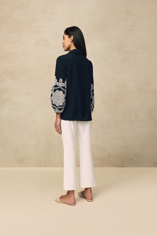 Embroidered Fluid Crepe Tunic Shirt