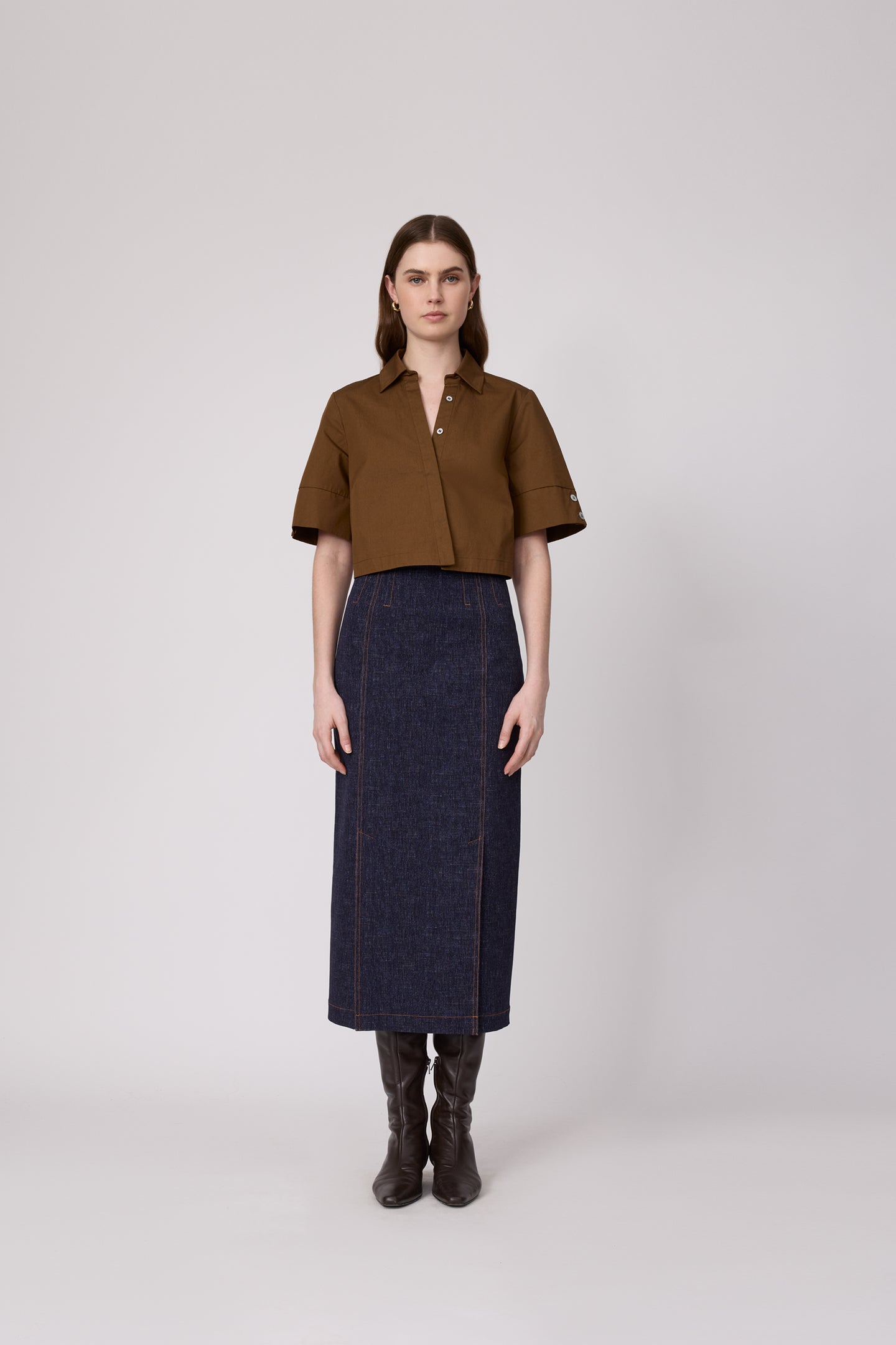 Coated Poplin Cropped Shirt