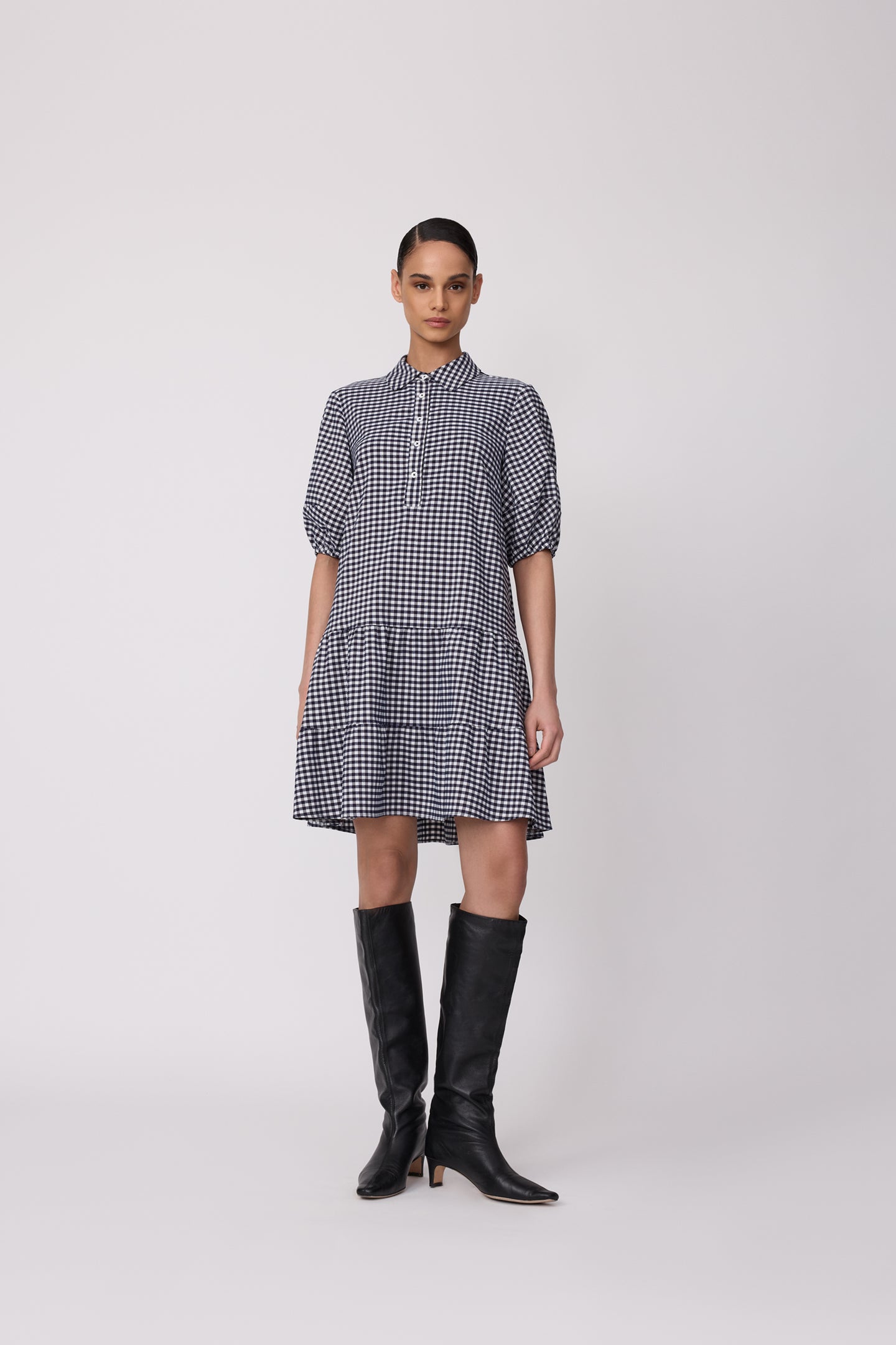 Stretch Plaid Flounce Dress