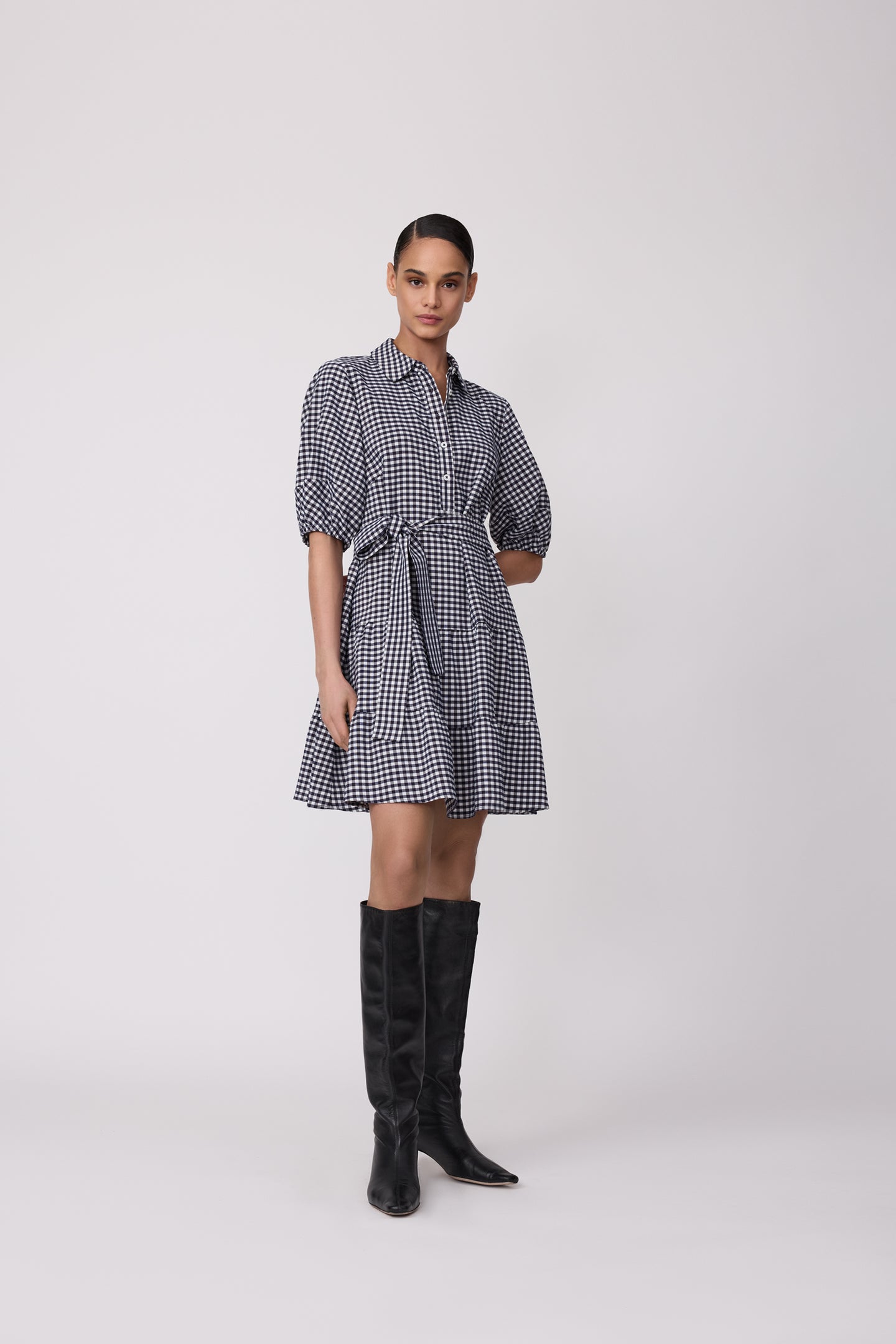 Stretch Plaid Flounce Dress