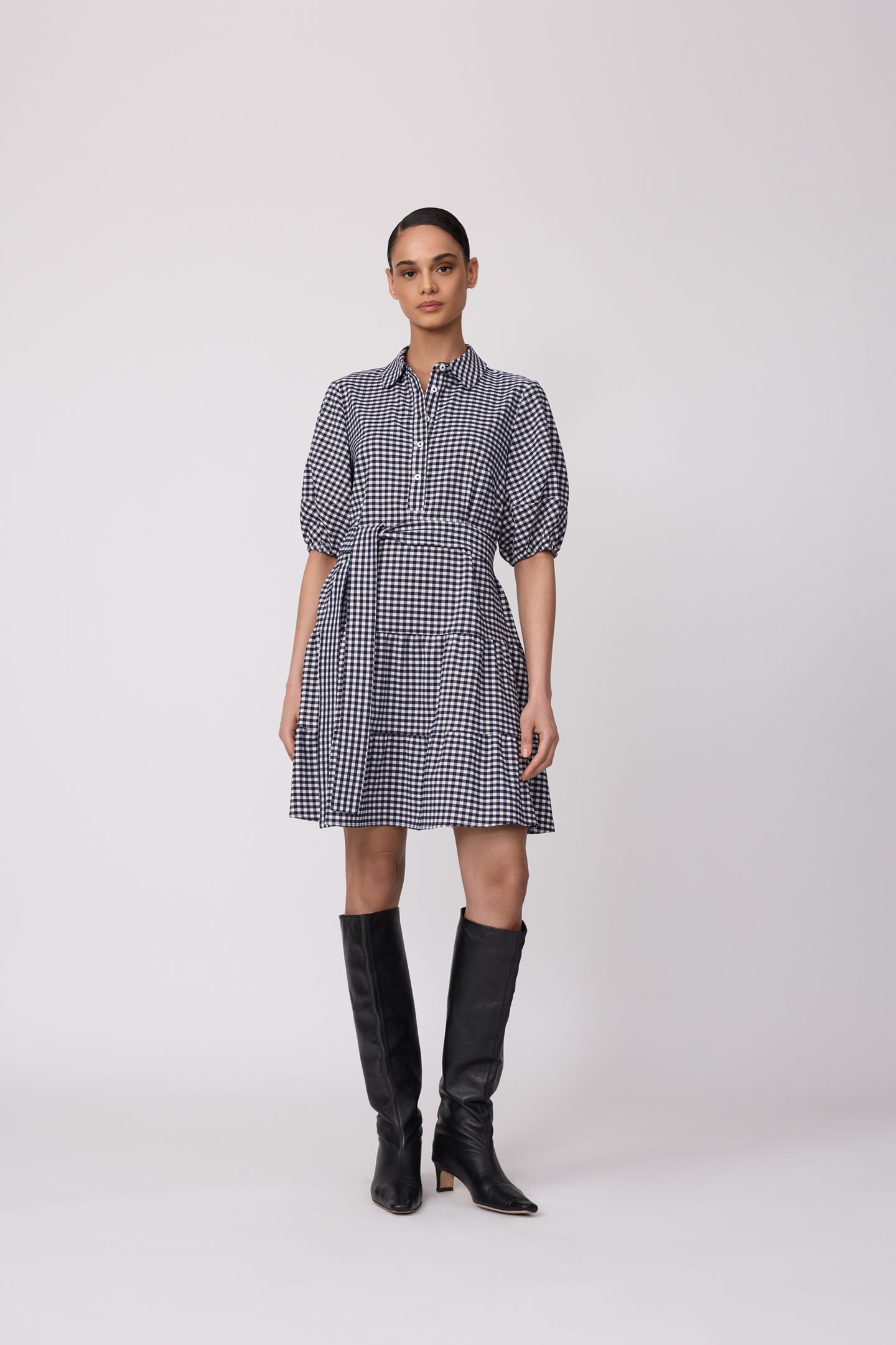 Stretch Plaid Flounce Dress