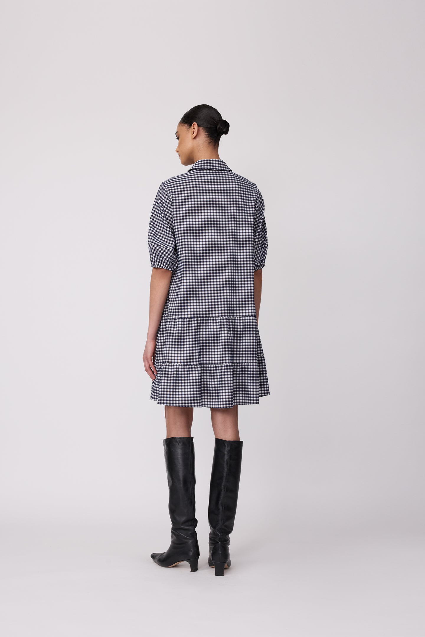 Stretch Plaid Flounce Dress