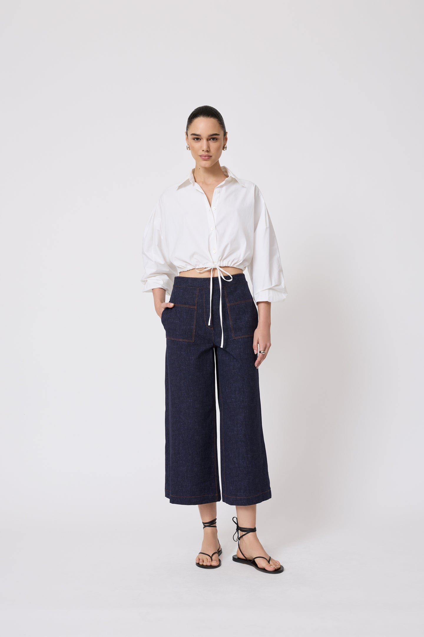 Cotton Poplin Tie Front Top