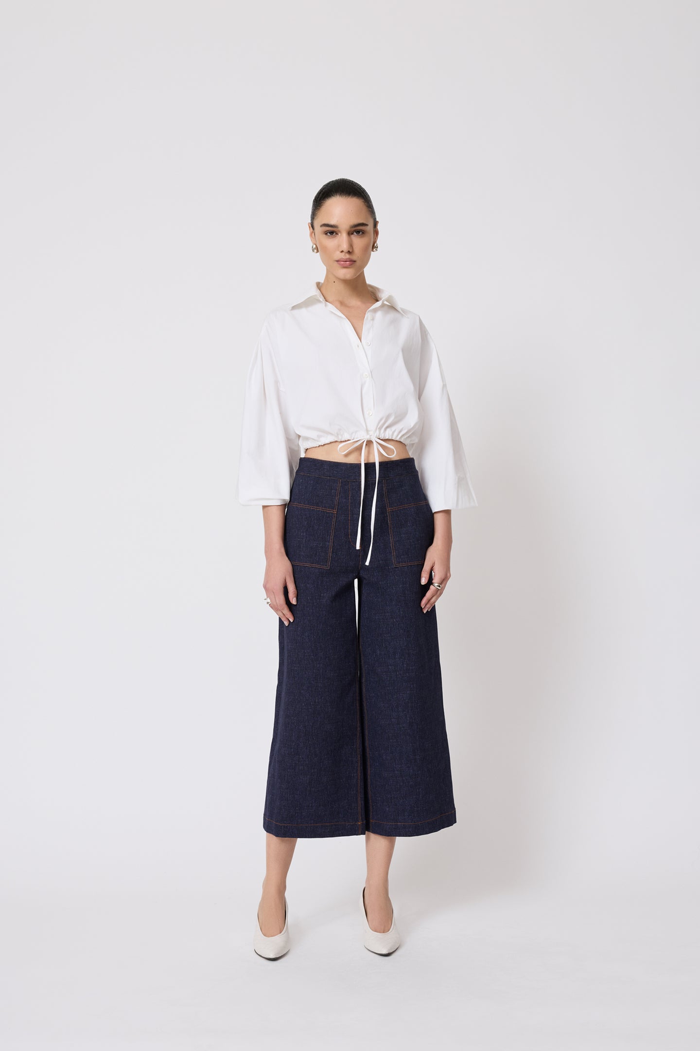 Cotton Poplin Tie Front Top