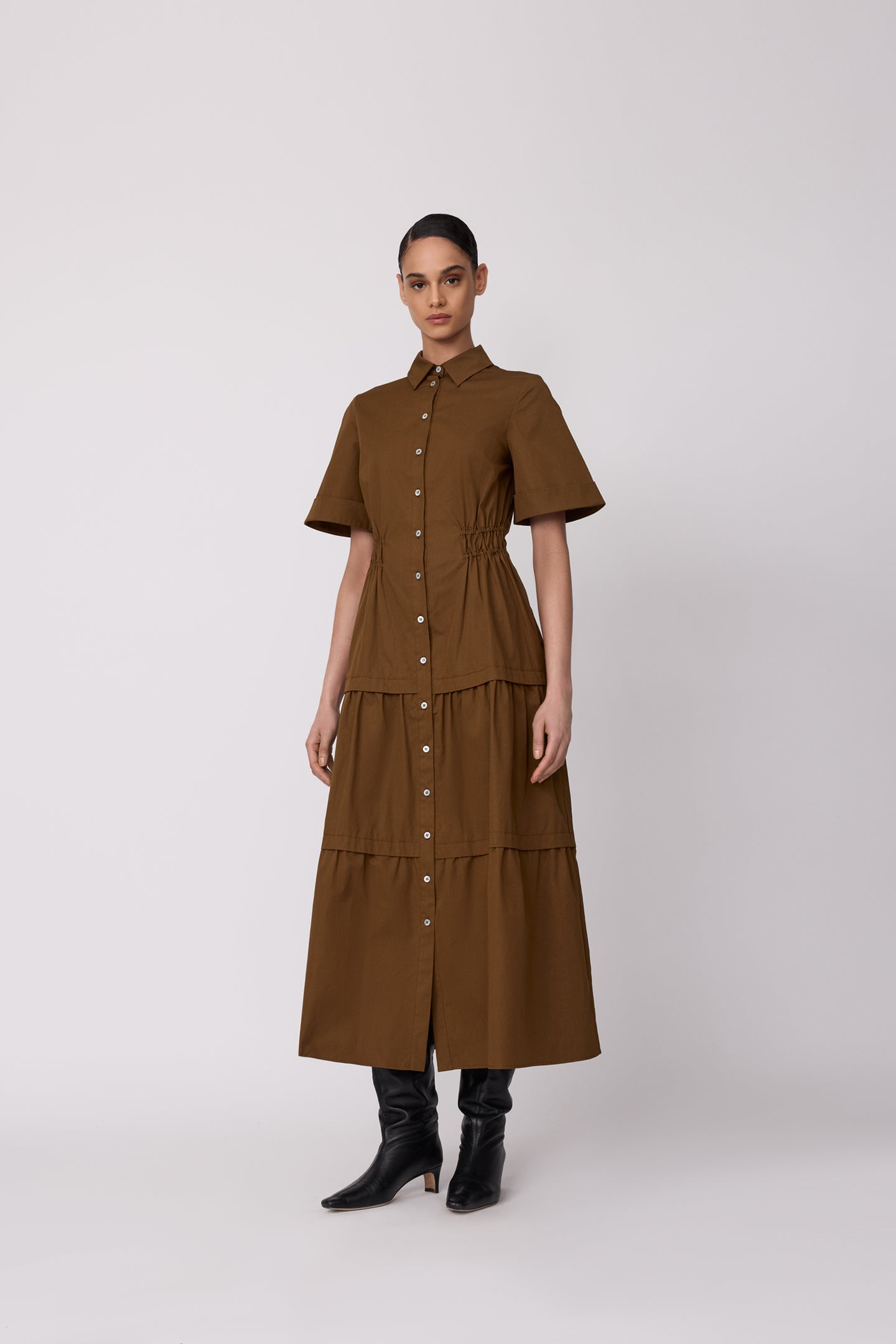 Coated Poplin Shirt Dress