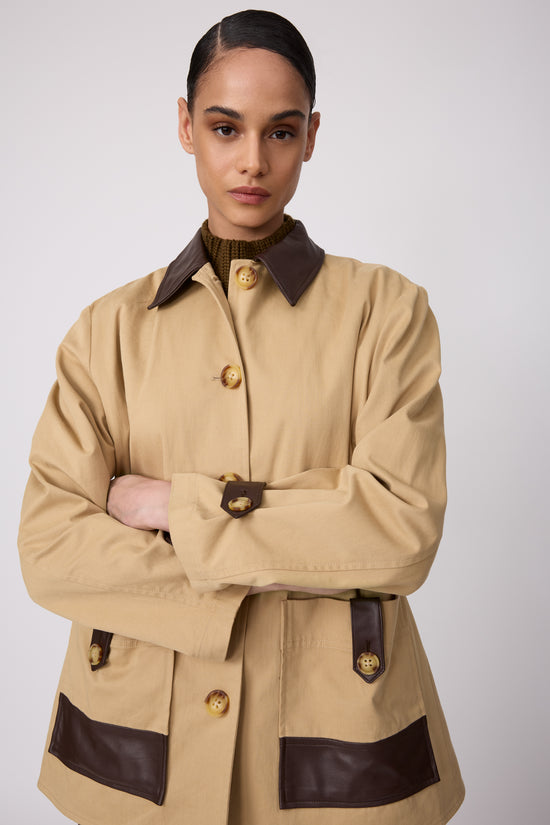 Cotton Twill Leather Detail Jacket