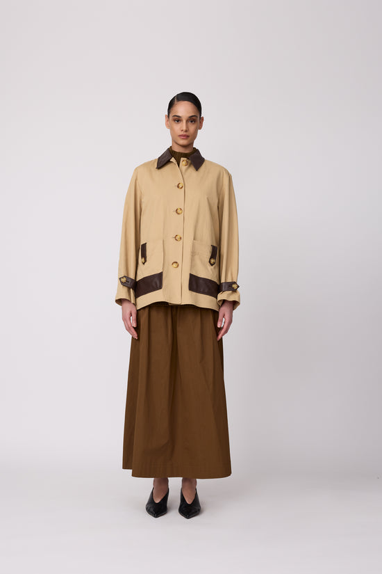 Cotton Twill Leather Detail Jacket