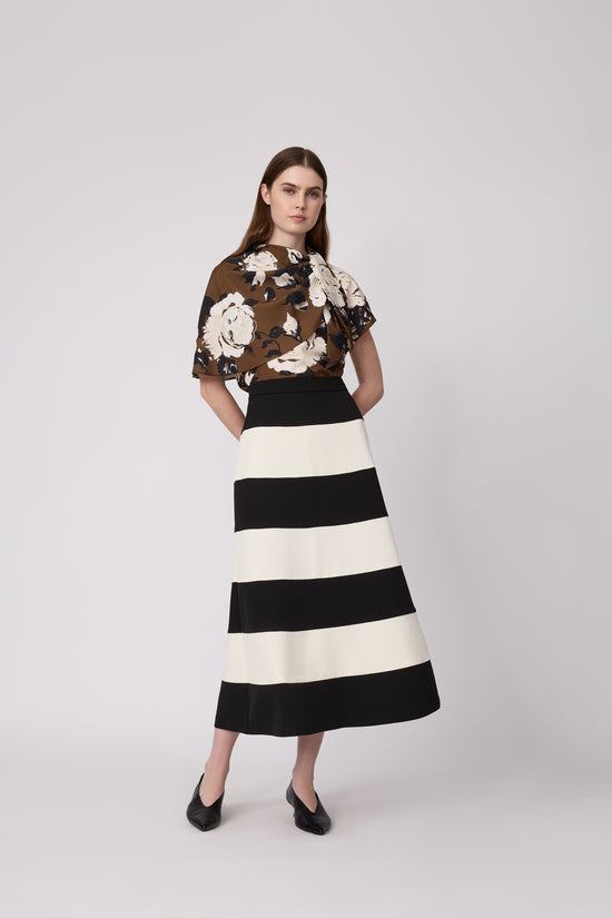 Stretch Crepe Color Block Skirt