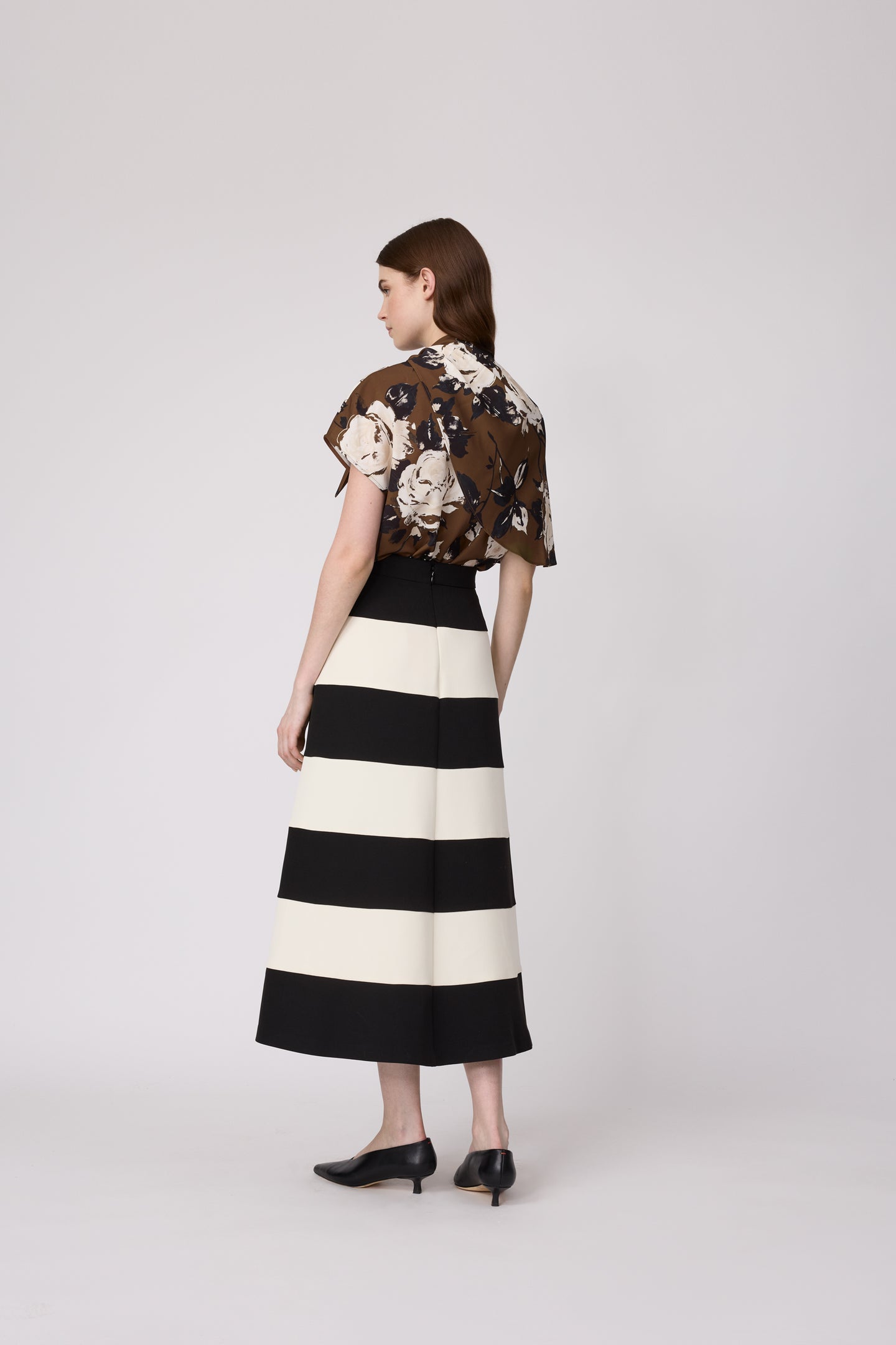 Stretch Crepe Color Block Skirt