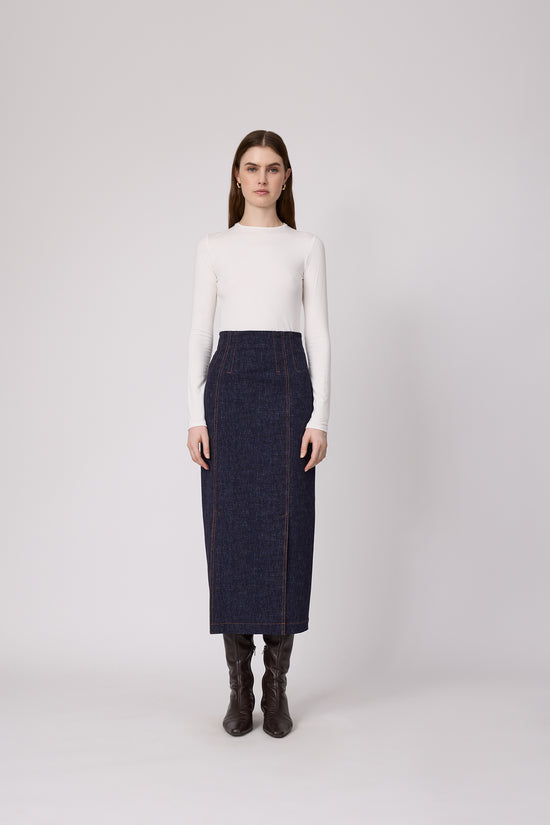 Stretch Denim Pencil Skirt
