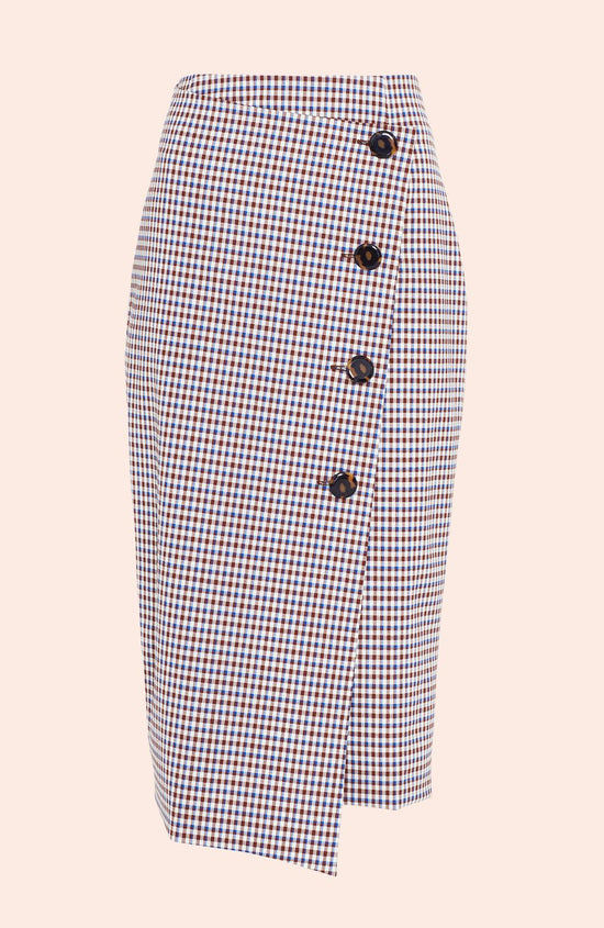 Checked Wool Button Front Pencil Skirt