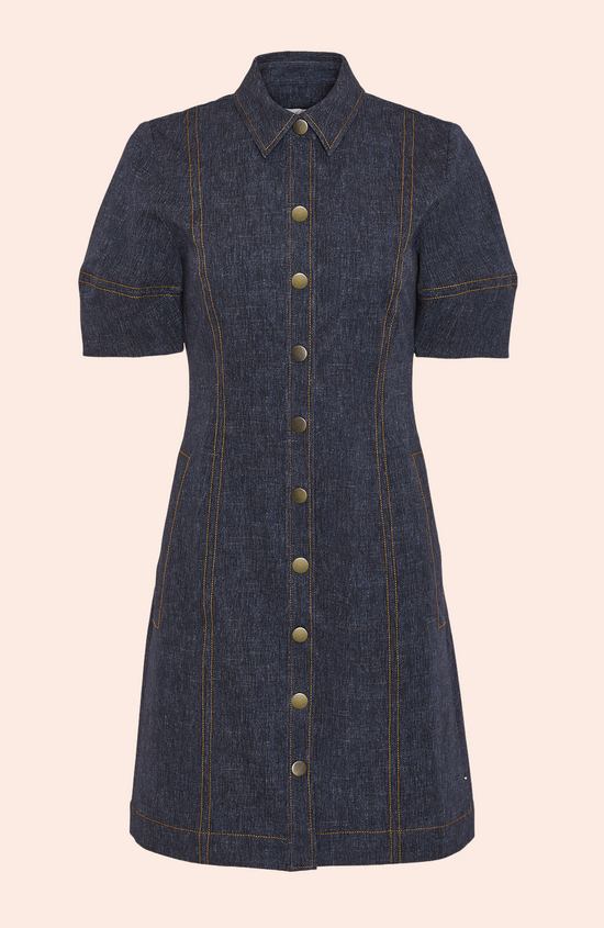 Stretch Denim Button Front Dress