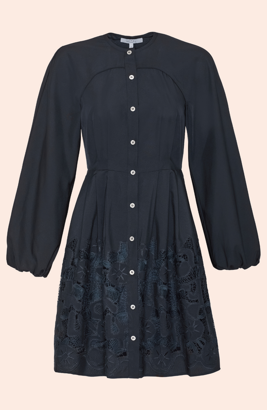 Floral Embroidered Cotton Button Front Dress