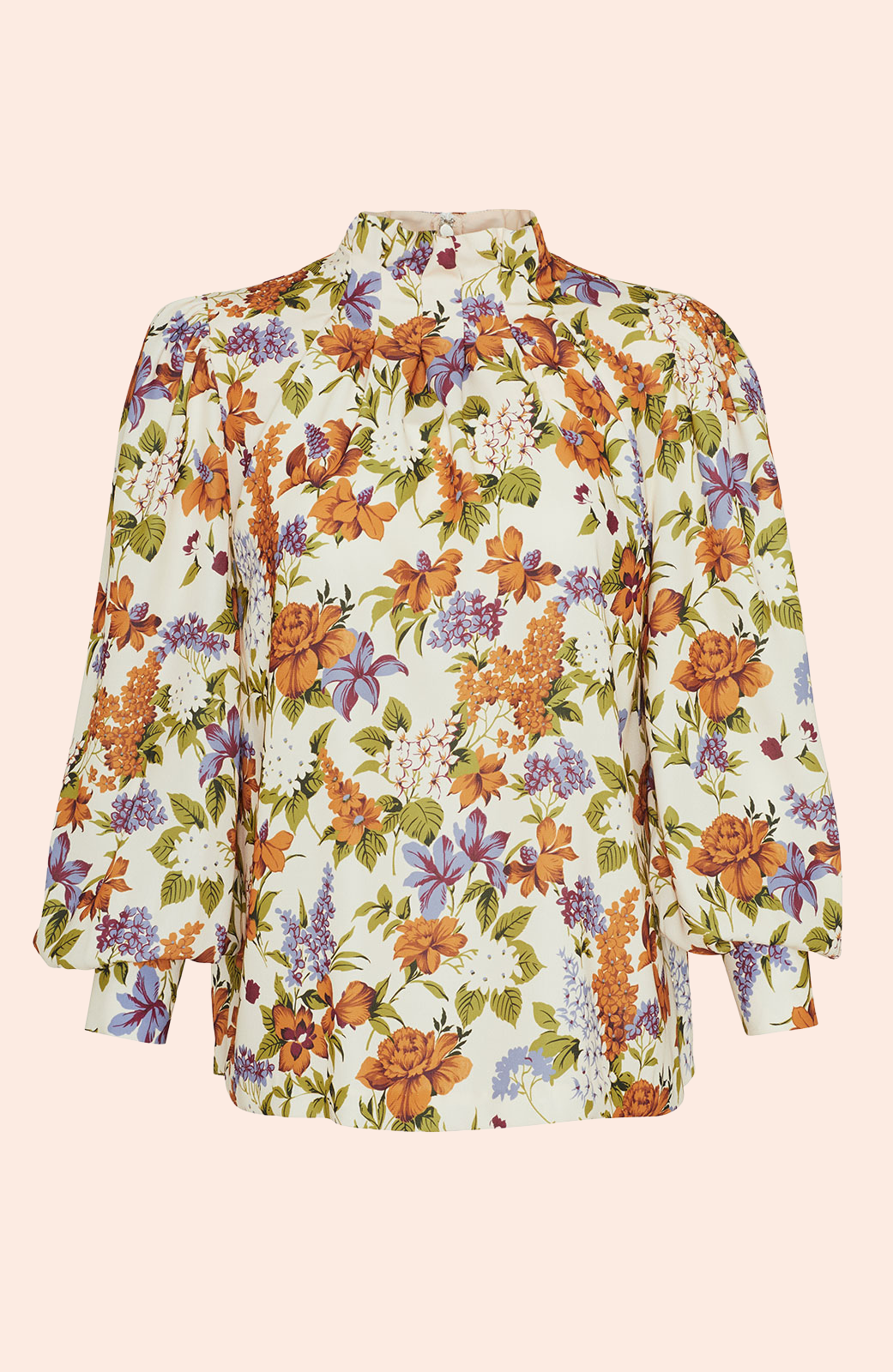 Floral Printed Crepe Pleated Neck Top