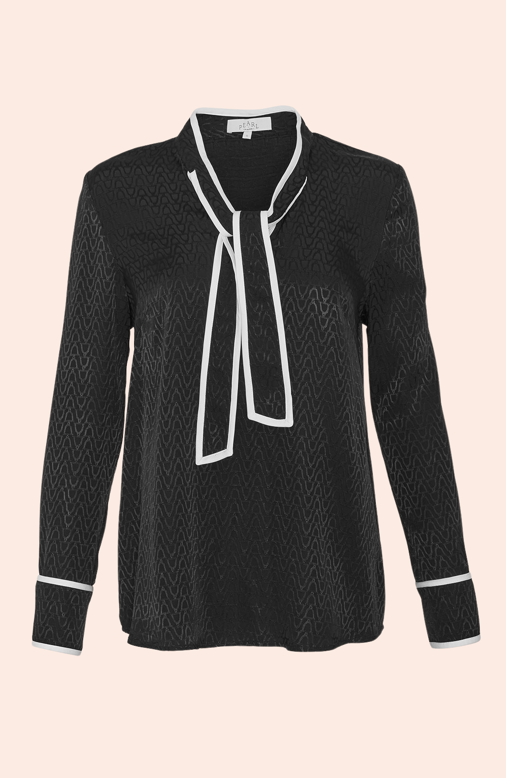 Equestrian Jacquard Tipped Tie Neck Blouse