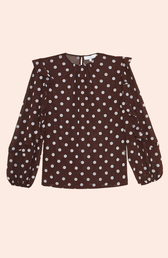 Dotted Velvet Ruffle Blouse