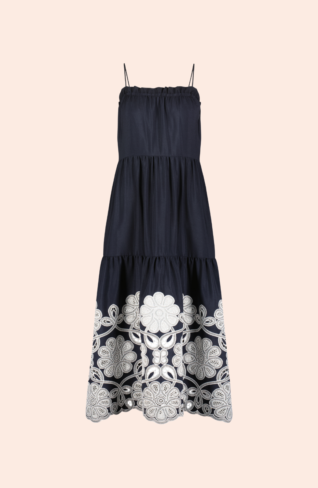 Embroidered Fluid Crepe Midi Dress