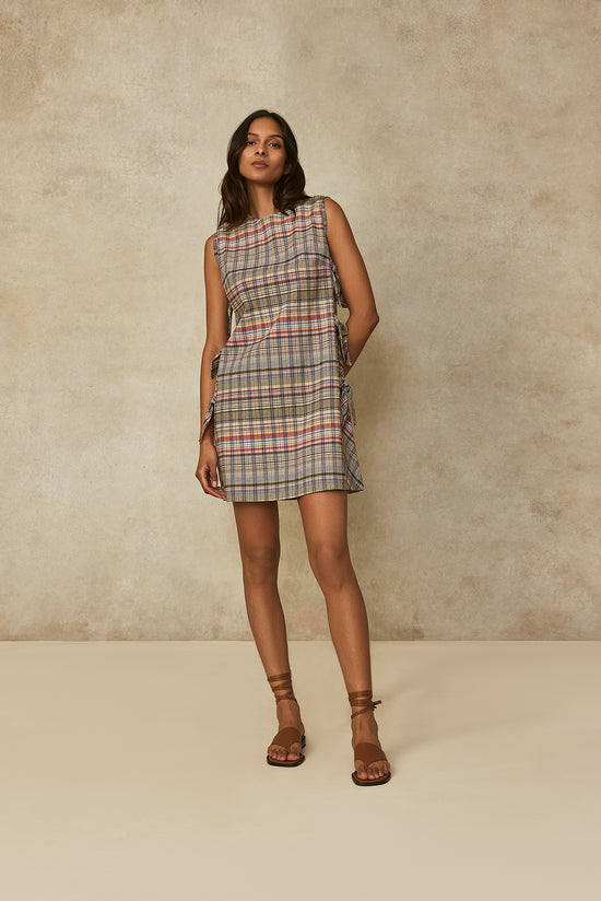 Checked Cotton Tie Detail Tunic Dress