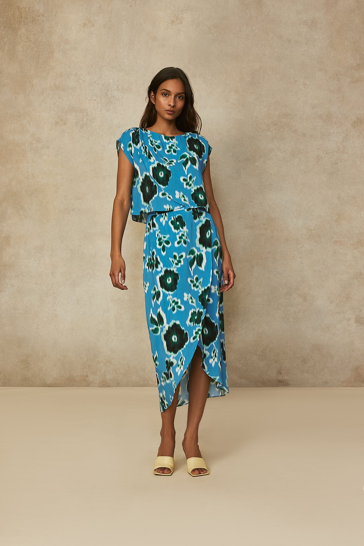 Ikat Crepe Draped Top