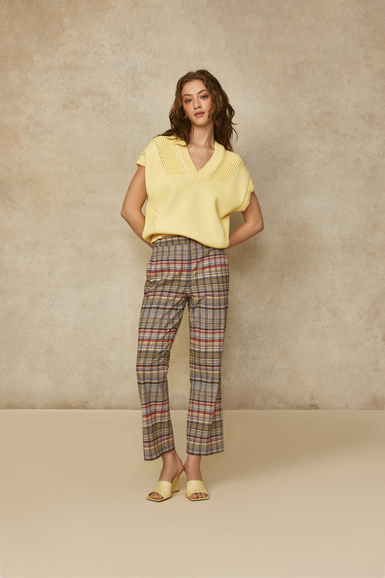 Checked Cotton Cropped Pant