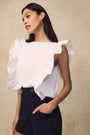 Cotton Poplin Ruffle Detail Top