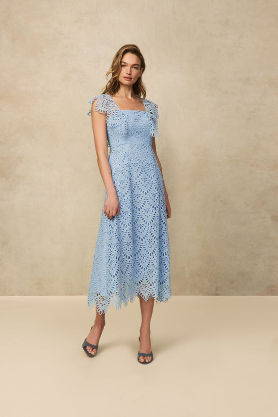 Scallop Eyelet Midi Dress