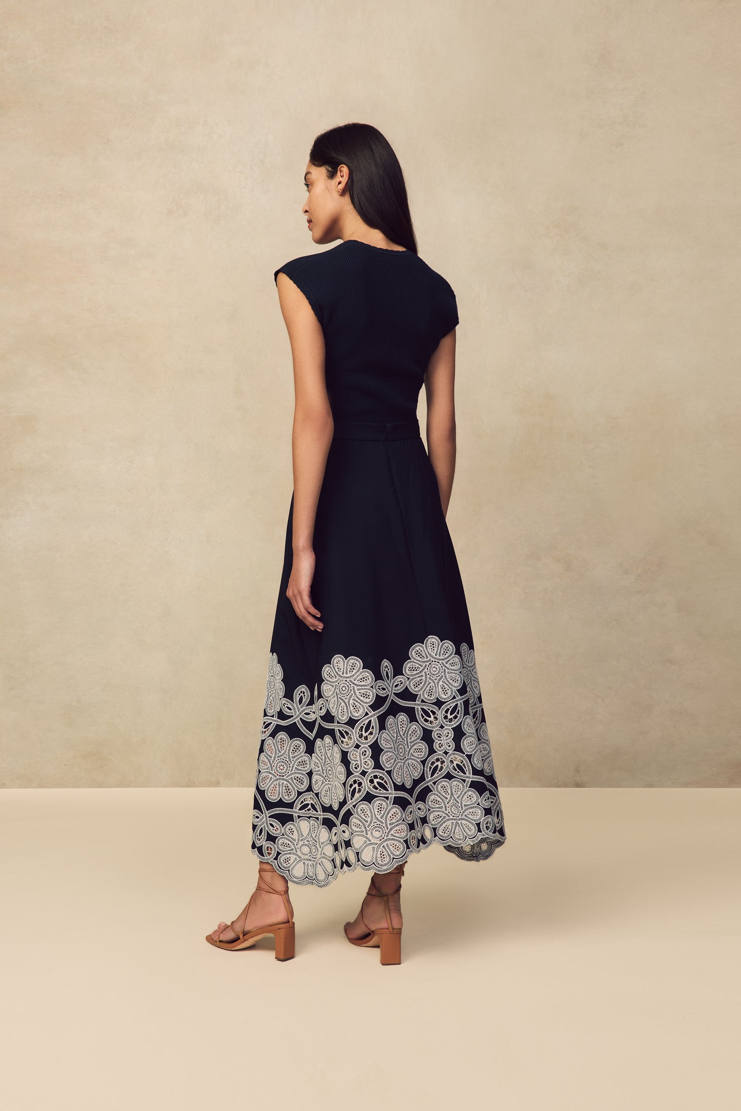 Embroidered Fluid Crepe Full Skirt