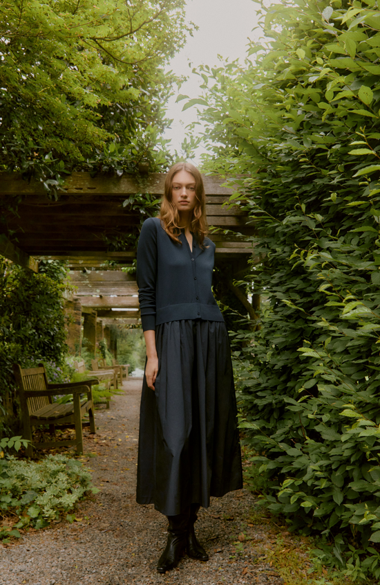 Poplin Combo Midi Knit Dress