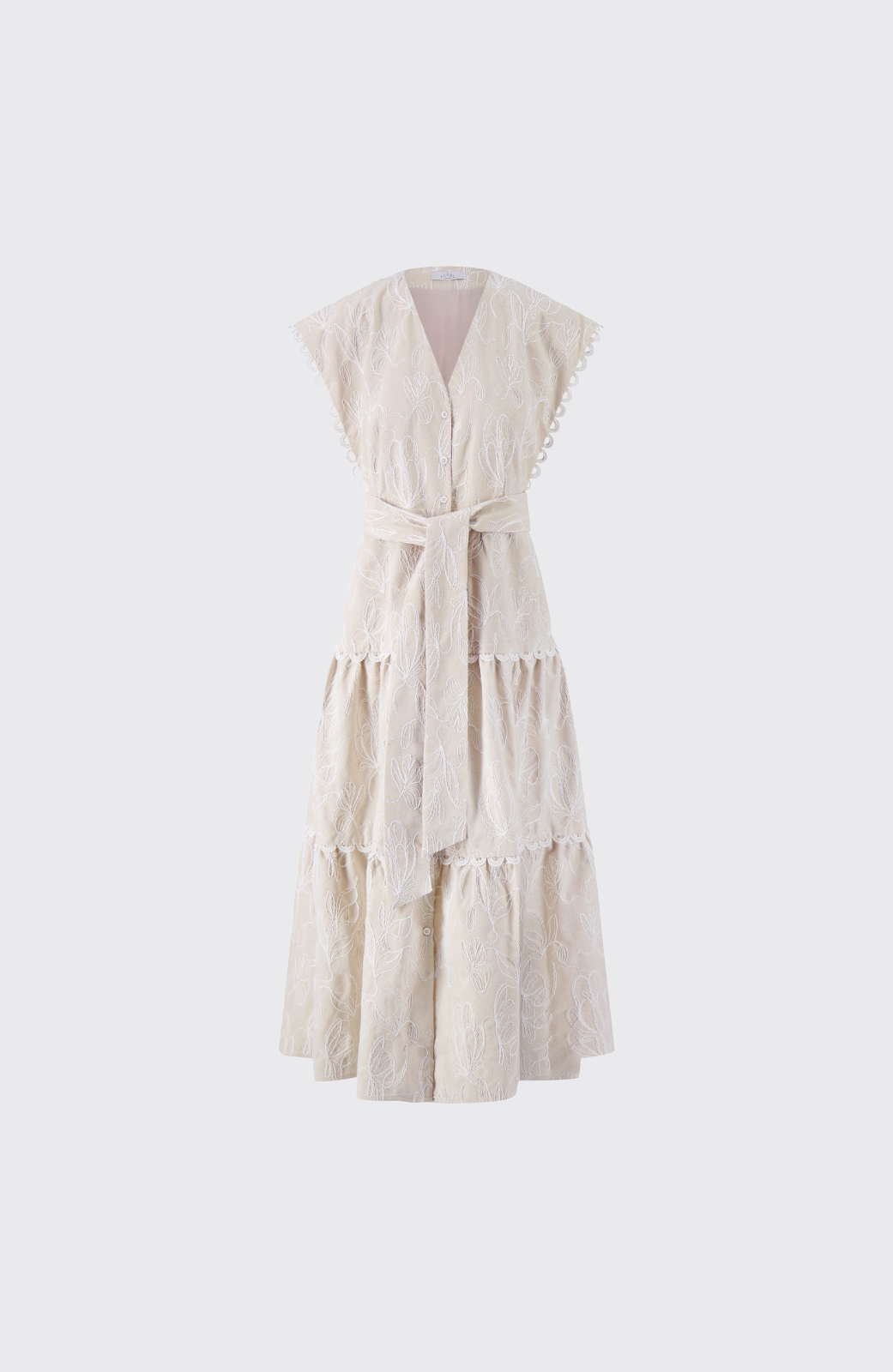 Thread Embroidered Canvas Tiered Dress