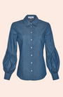 Chambray Shirred Detail Top