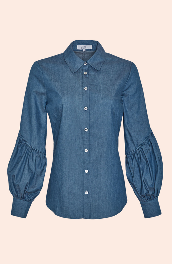 Chambray Shirred Detail Top