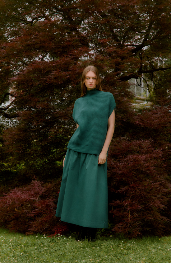 Coated Poplin Midi Skirt