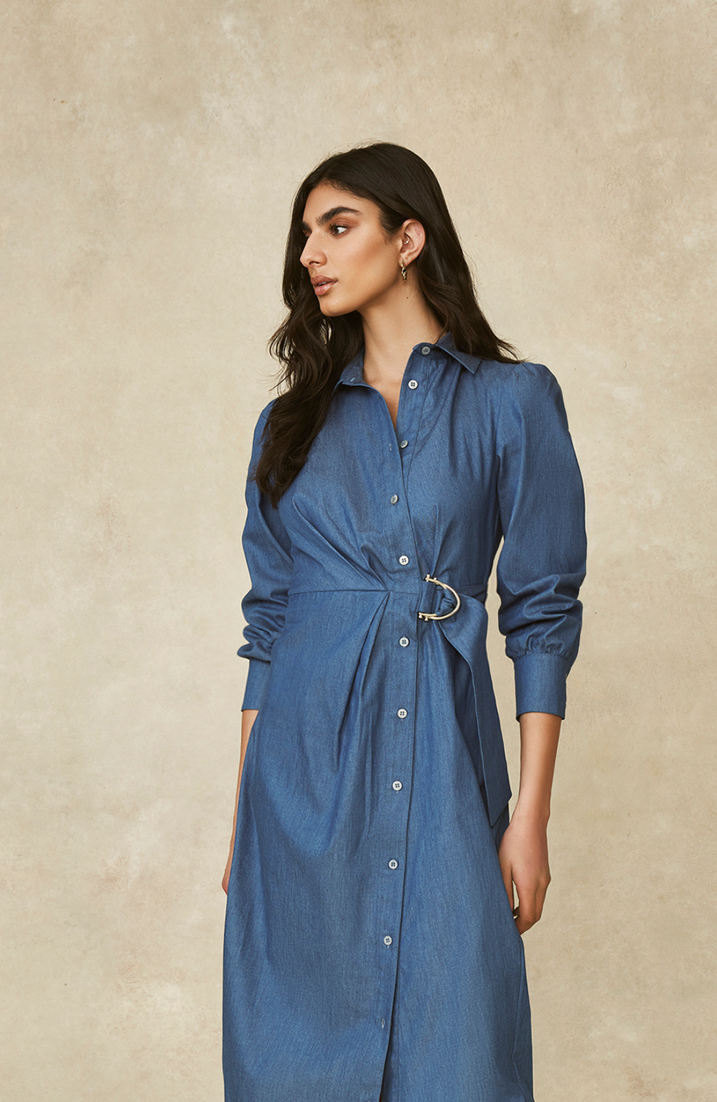 Chambray Asymmetrical Shirt Dress