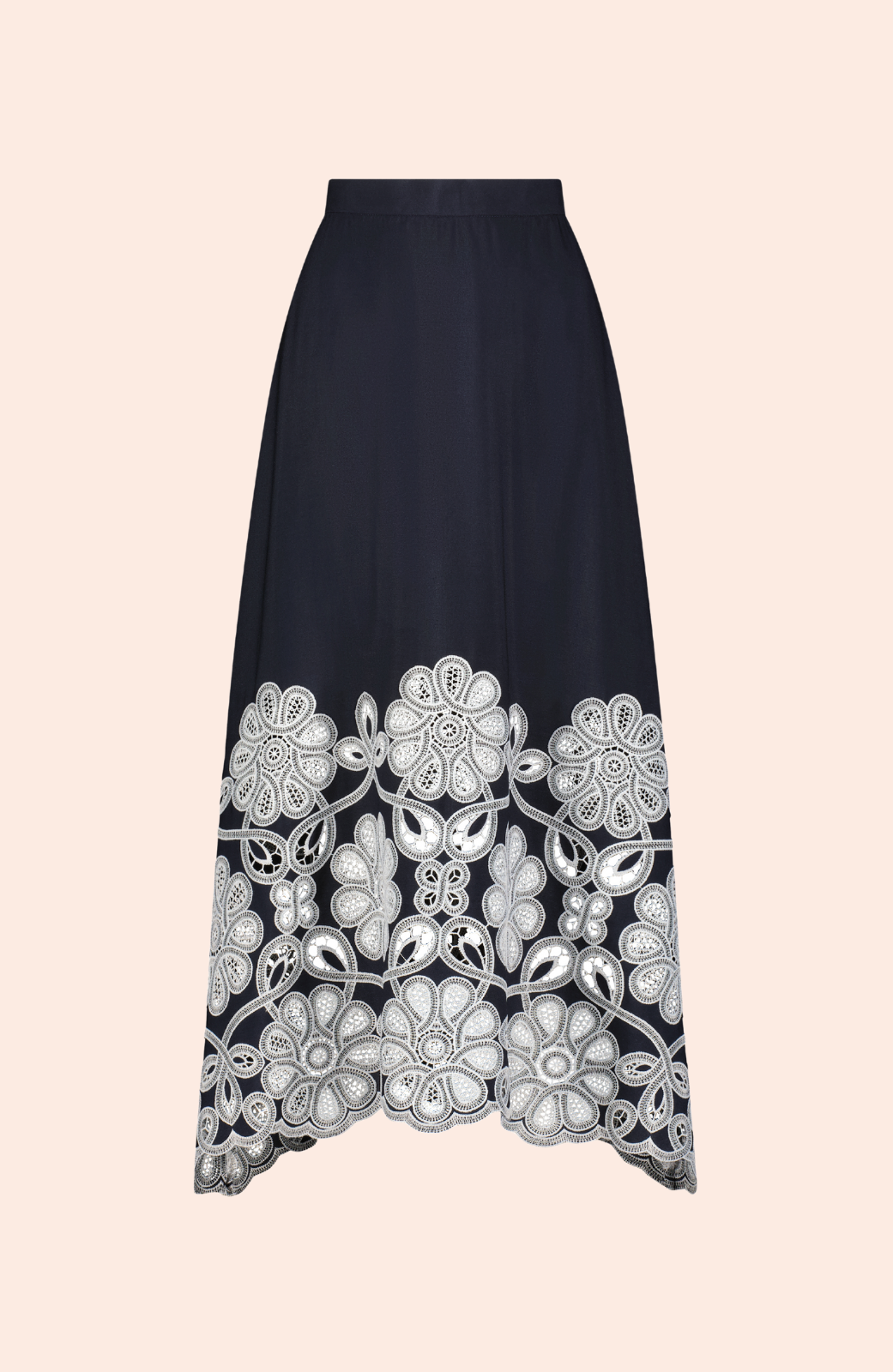 Embroidered Fluid Crepe Full Skirt