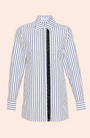 Striped Poplin Leather Detail Top