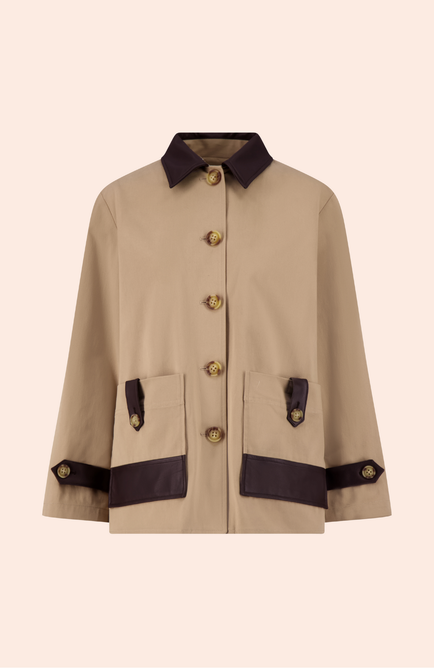 Cotton Twill Leather Detail Jacket