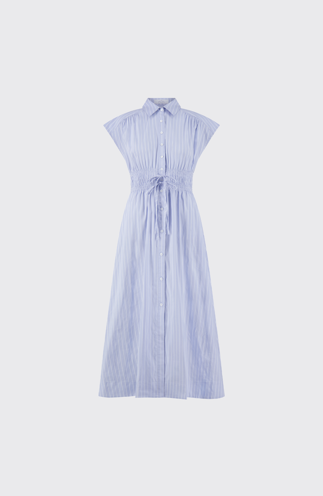 Striped Cotton Poplin Smocked Midi Dress