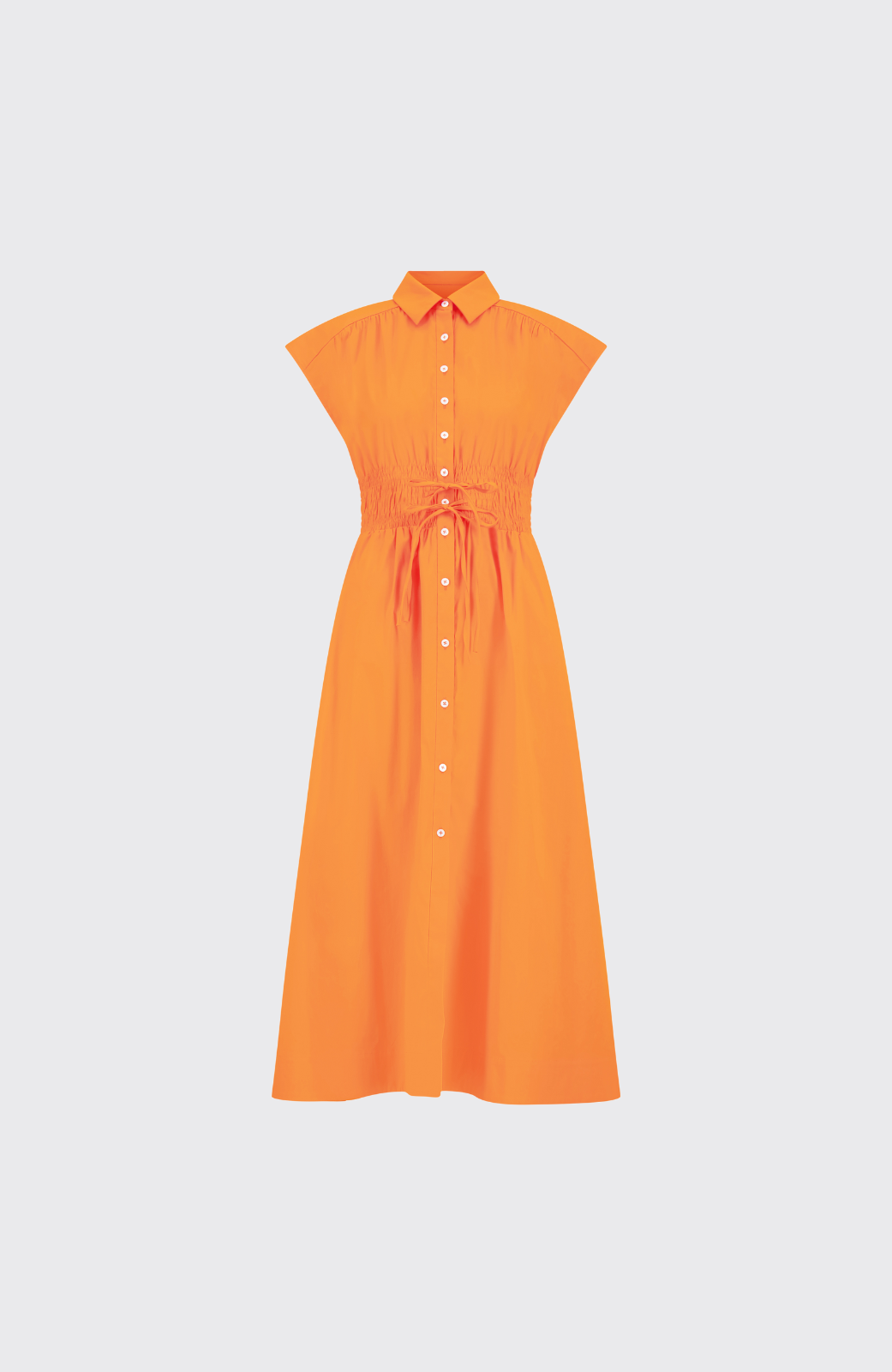 Cotton Poplin Smocked Midi Dress