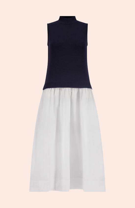 Poplin Combo Midi Knit Dress