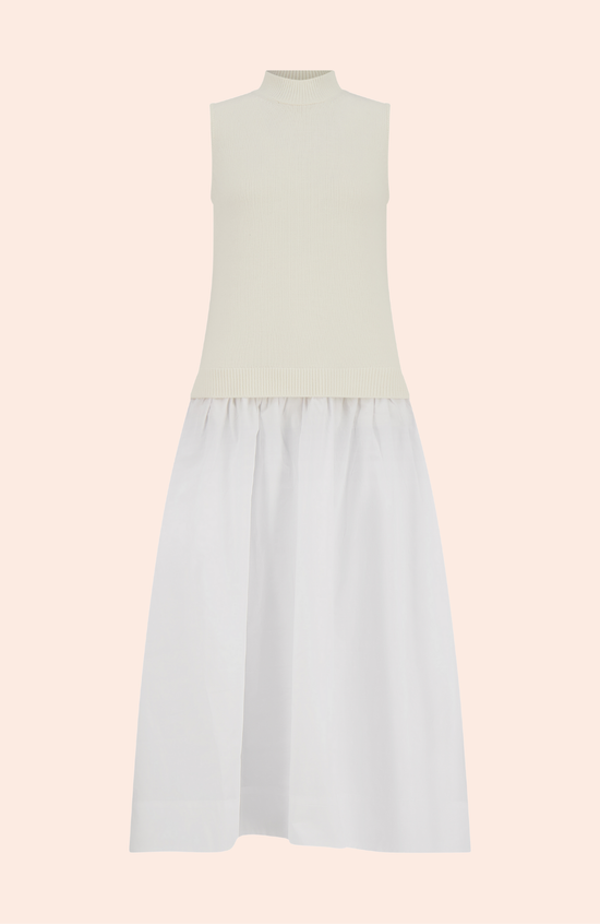 Poplin Combo Midi Knit Dress