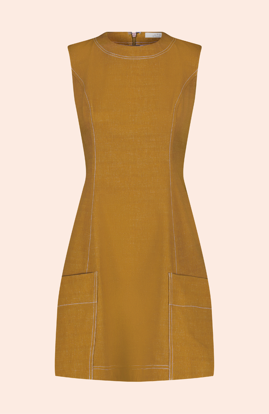 Stretch Denim Seamed A-Line Dress