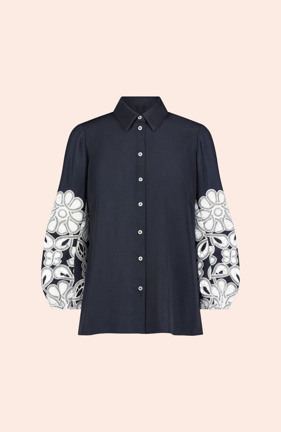 Embroidered Fluid Crepe Tunic Shirt