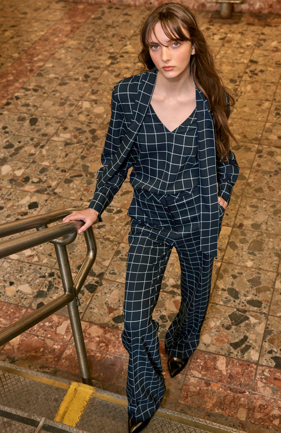 Oversized Check Tie Neck Top