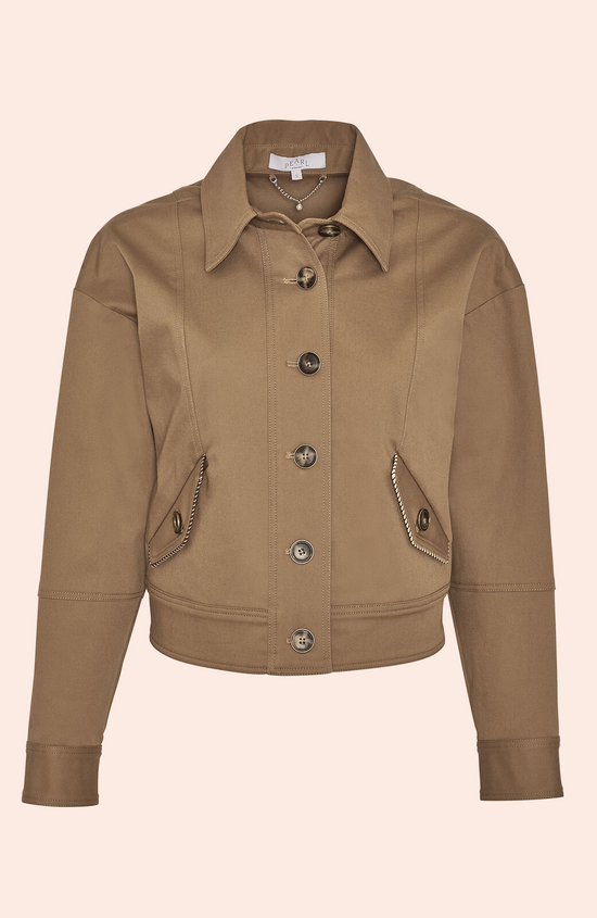 Cotton Twill Leather Trim Jacket