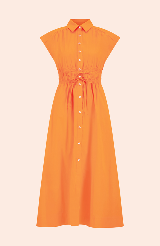 Cotton Poplin Smocked Midi Dress