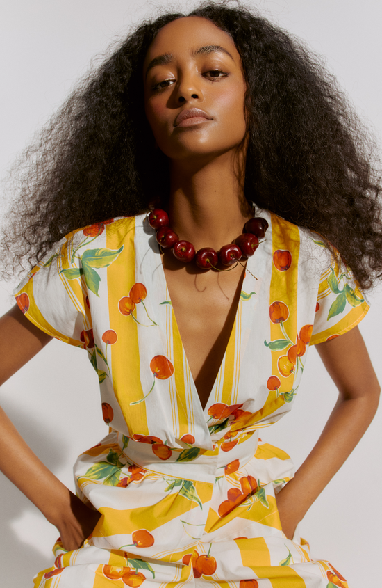 Cherry Printed Cotton Tie Top